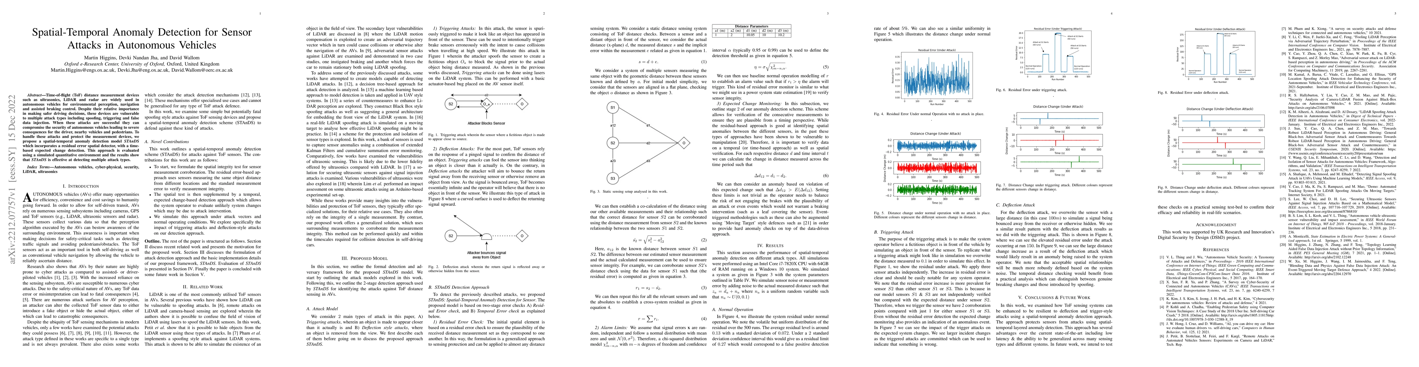Thumbnail for Spatial-Temporal Anomaly Detection for Sensor Attacks in Autonomous
  Vehicles