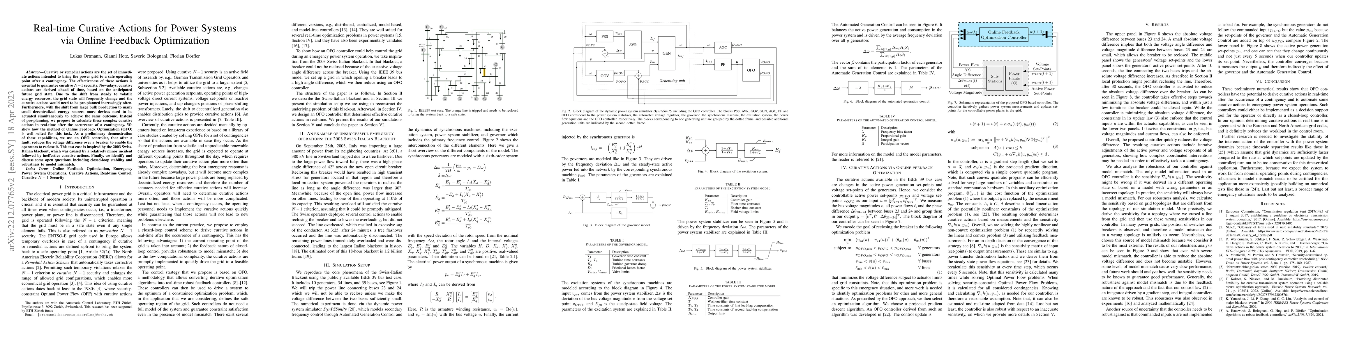 Thumbnail for Real-time Curative Actions for Power Systems via Online Feedback
  Optimization