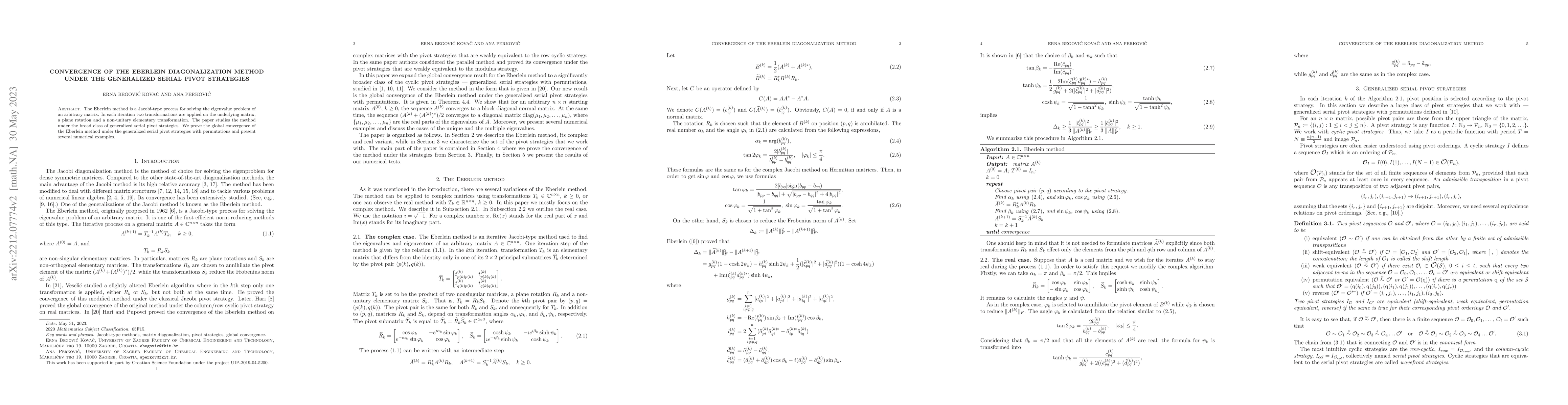 Thumbnail for Convergence of the Eberlein diagonalization method under the generalized
  serial pivot strategies