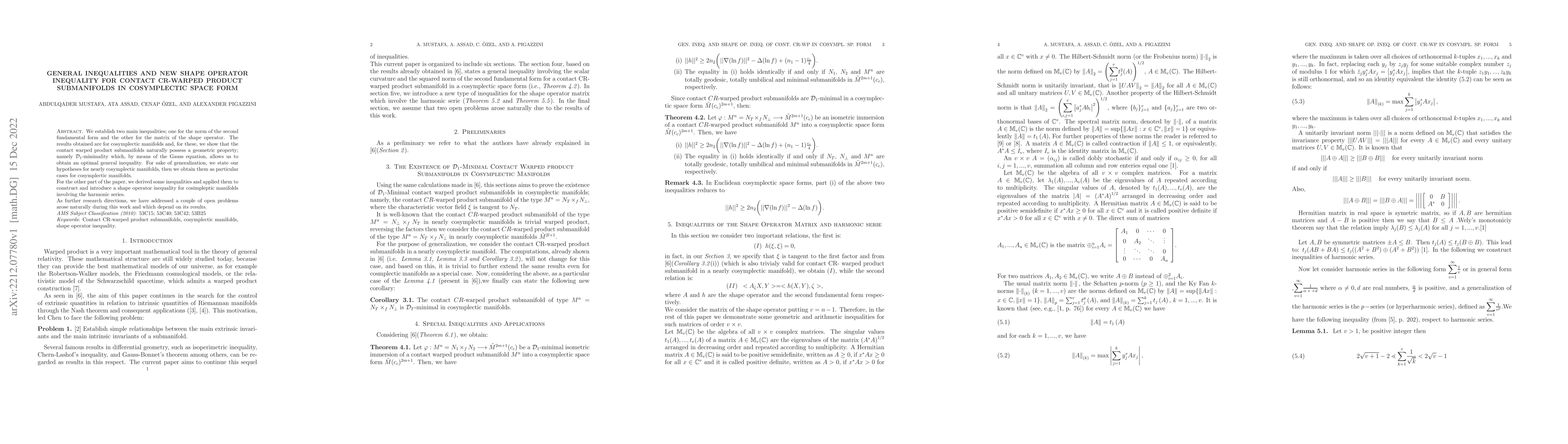 Thumbnail for General inequalities and new shape operator inequality for contact
  CR-warped product submanifolds in cosymplectic space form