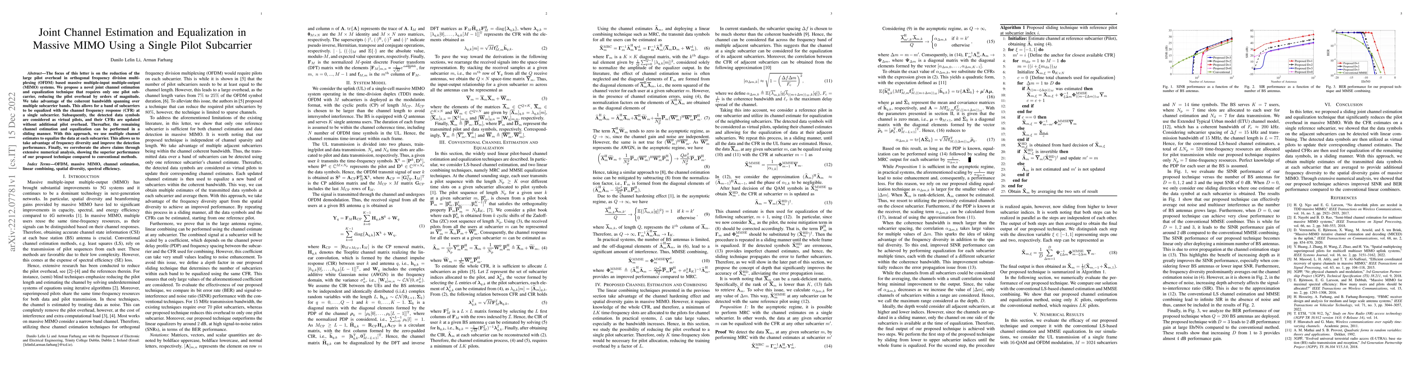 Thumbnail for Joint Channel Estimation and Equalization in Massive MIMO Using a Single
  Pilot Subcarrier
