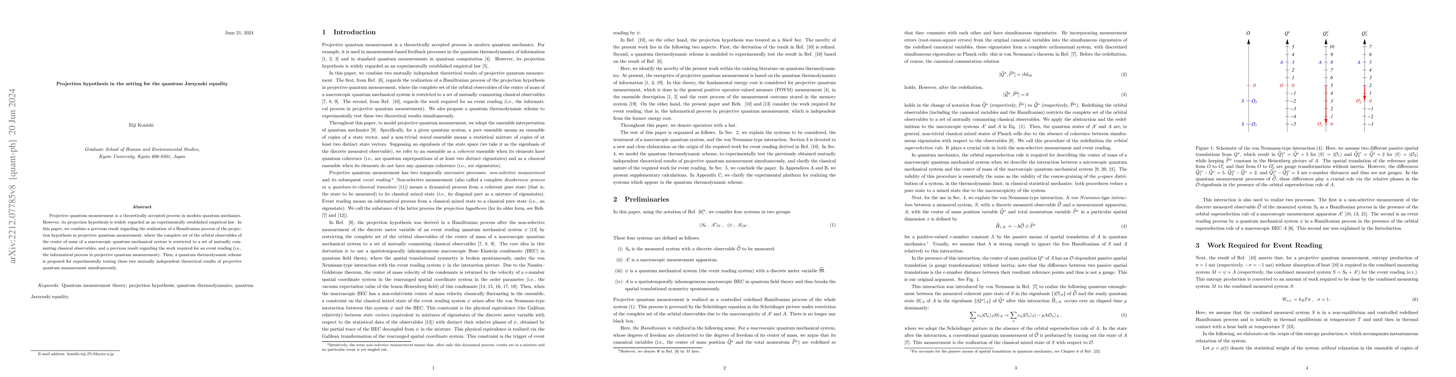 Thumbnail for Projection hypothesis in the setting for the quantum Jarzynski equality