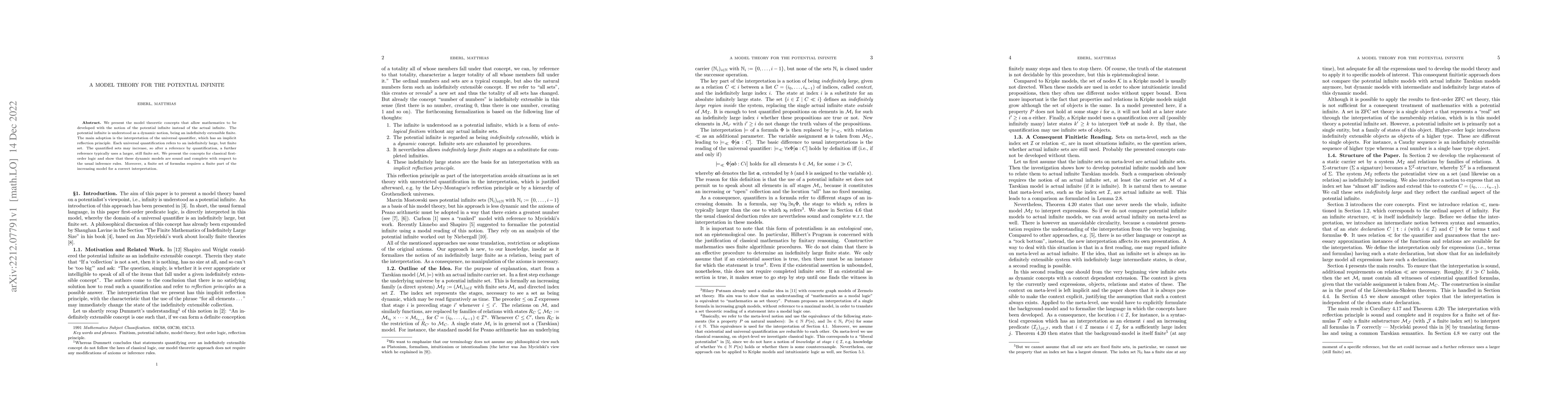 Thumbnail for A Model Theory for the Potential Infinite