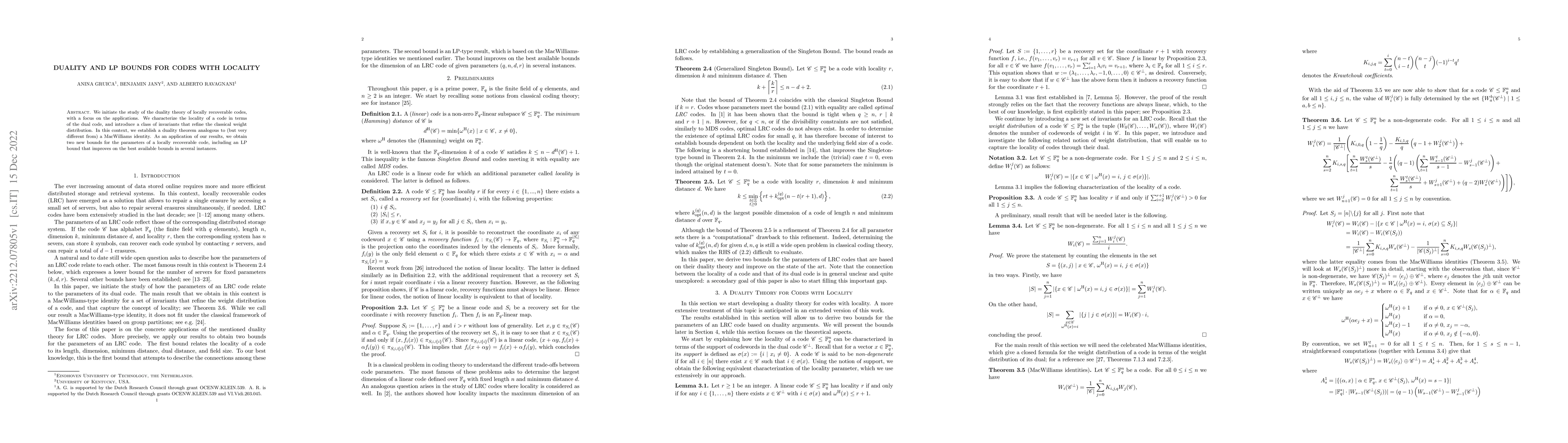 Thumbnail for Duality and LP Bounds for Codes with Locality
