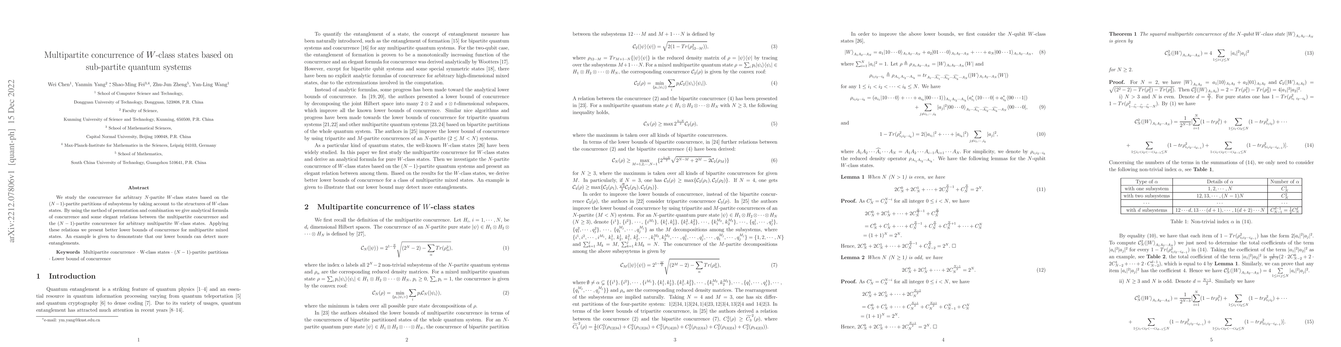 Thumbnail for Multipartite concurrence of W-class states based on sub-partite quantum
  systems