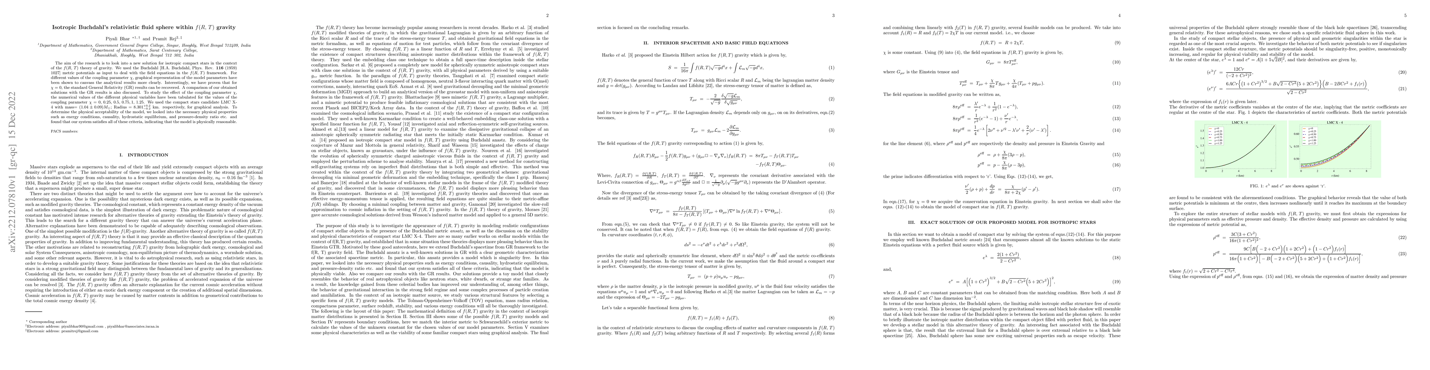 Thumbnail for Isotropic Buchdahl's relativistic fluid sphere within $f(R,\,T)$ gravity