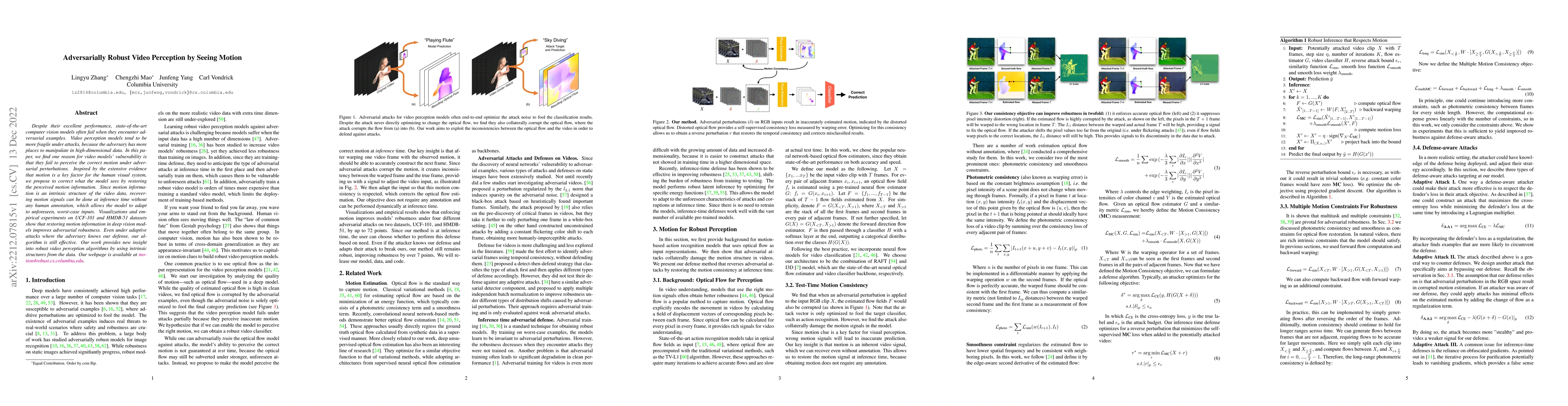 Thumbnail for Adversarially Robust Video Perception by Seeing Motion