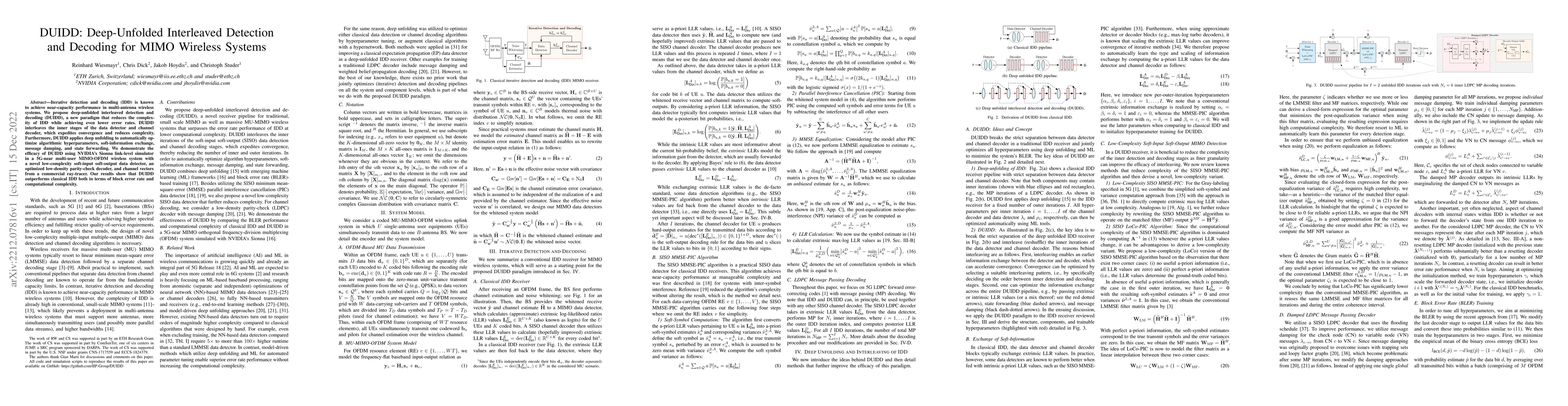 Thumbnail for DUIDD: Deep-Unfolded Interleaved Detection and Decoding for MIMO
  Wireless Systems
