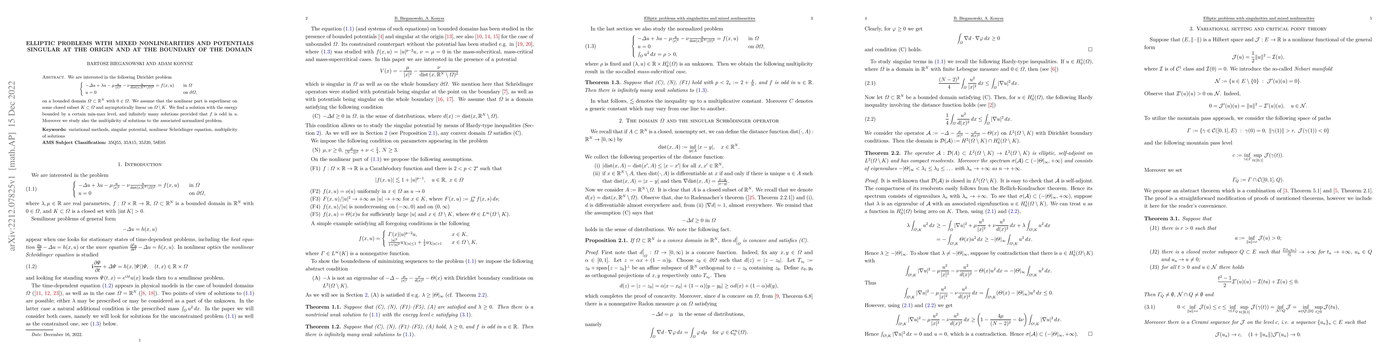 Thumbnail for Elliptic problems with mixed nonlinearities and potentials singular at
  the origin and at the boundary of the domain