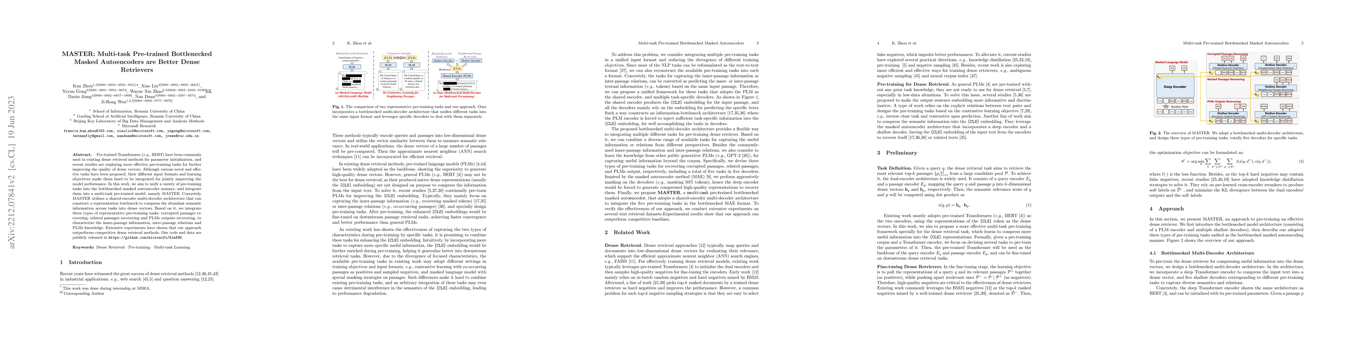 Thumbnail for MASTER: Multi-task Pre-trained Bottlenecked Masked Autoencoders are
  Better Dense Retrievers
