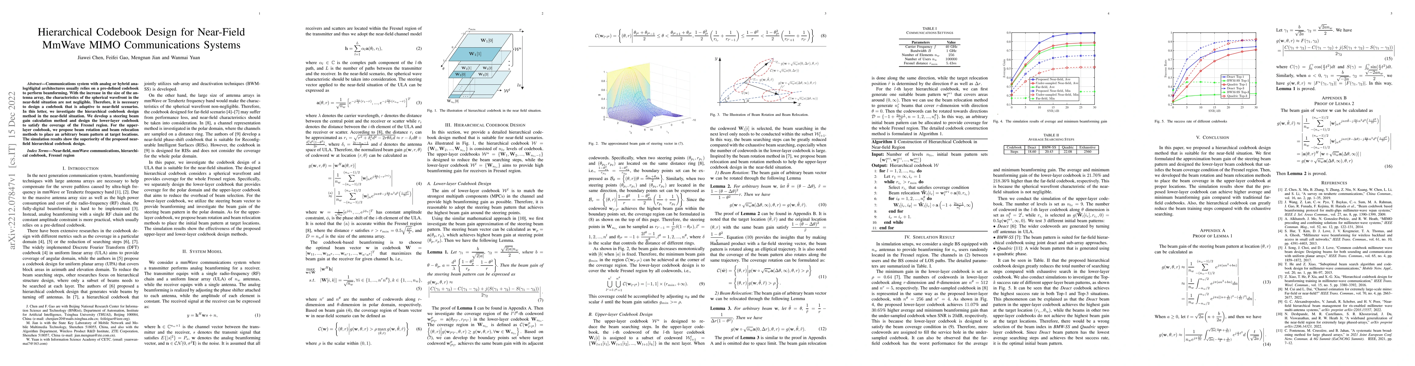 Thumbnail for Hierarchical Codebook Design for Near-Field MmWave MIMO Communications
  Systems