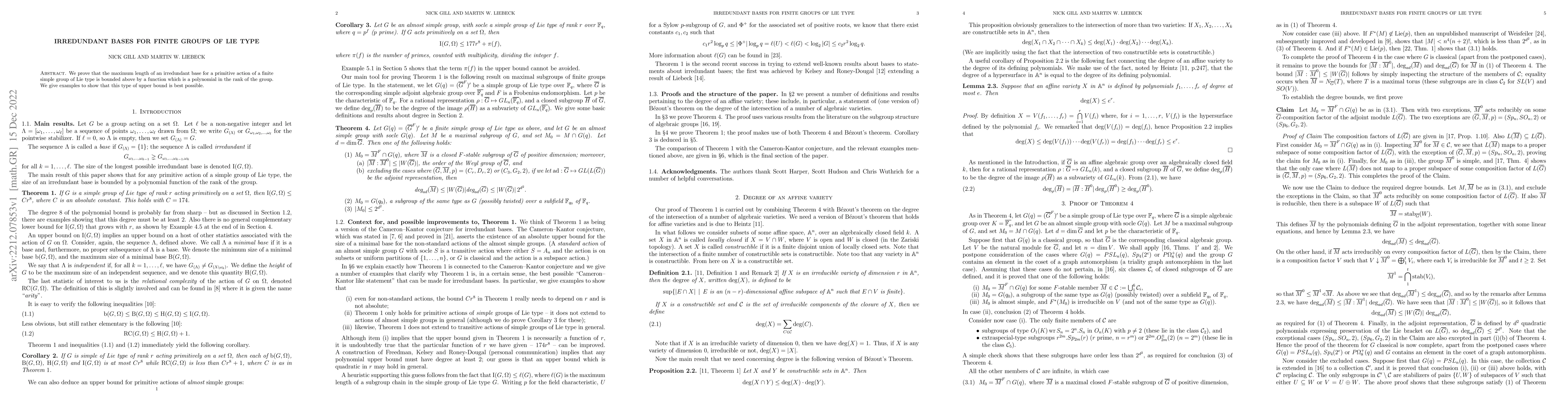 Thumbnail for Irredundant bases for finite groups of Lie type