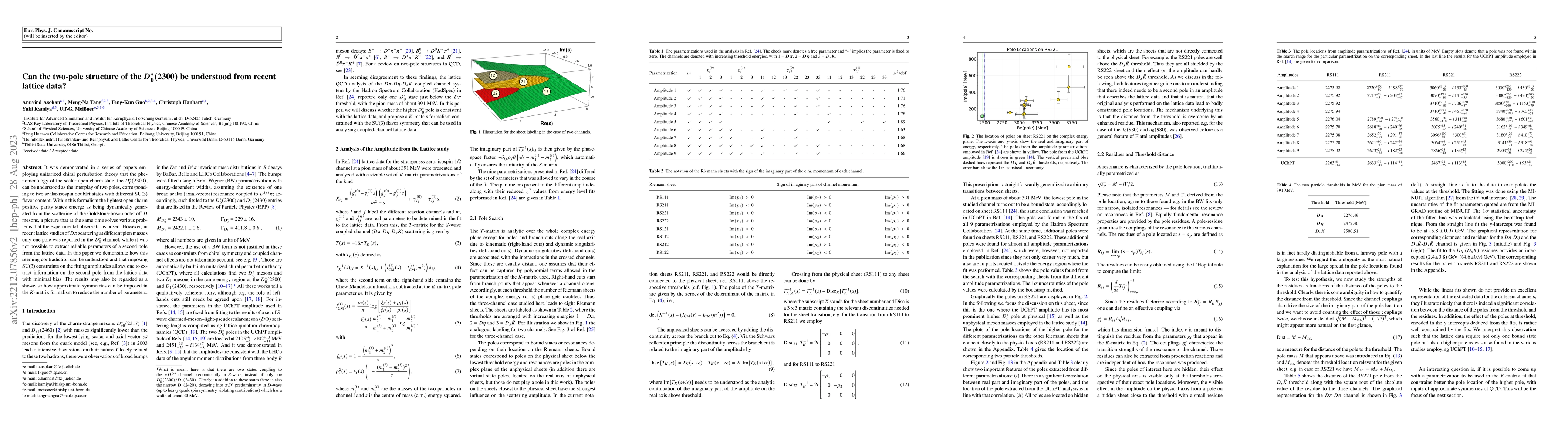 Thumbnail for Can the two-pole structure of the $D_0^*(2300)$ be understood from
  recent lattice data?