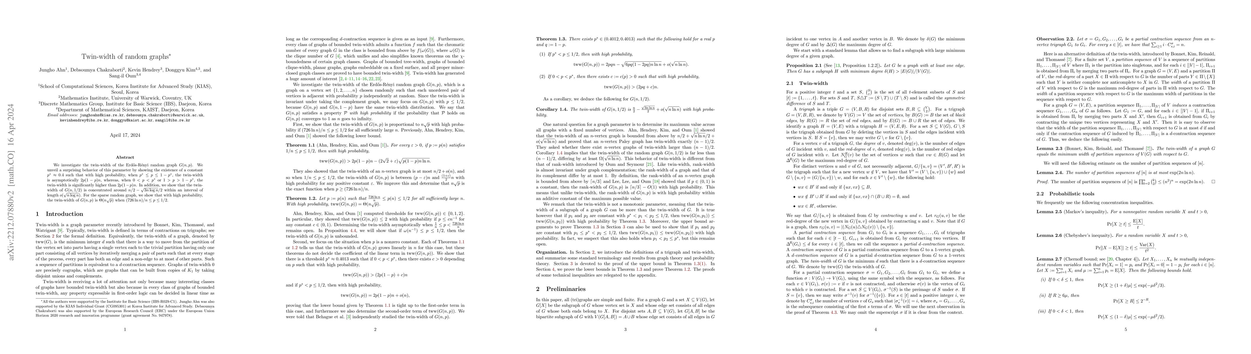 Thumbnail for Twin-width of random graphs