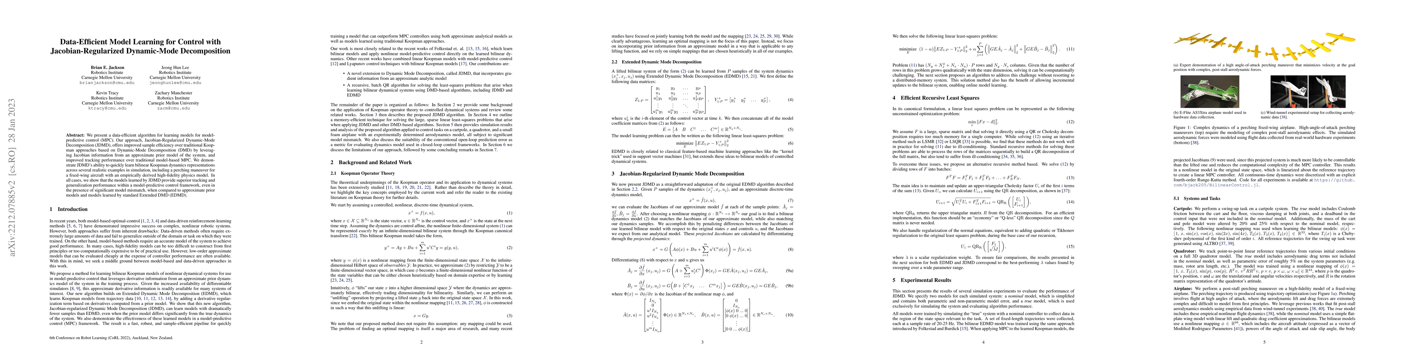 Thumbnail for Data-Efficient Model Learning for Control with Jacobian-Regularized
  Dynamic-Mode Decomposition}