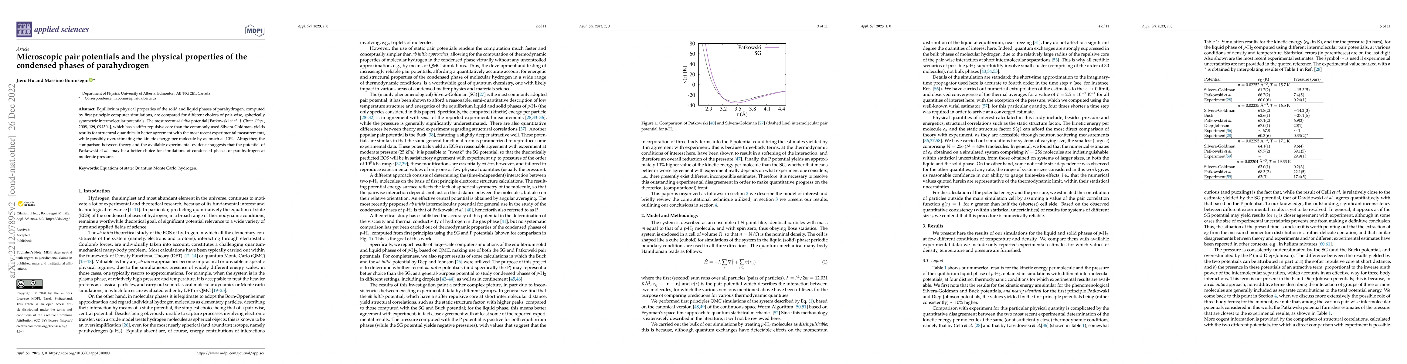 Thumbnail for Microscopic pair potentials and the physical properties of the condensed
  phase of parahydrogen