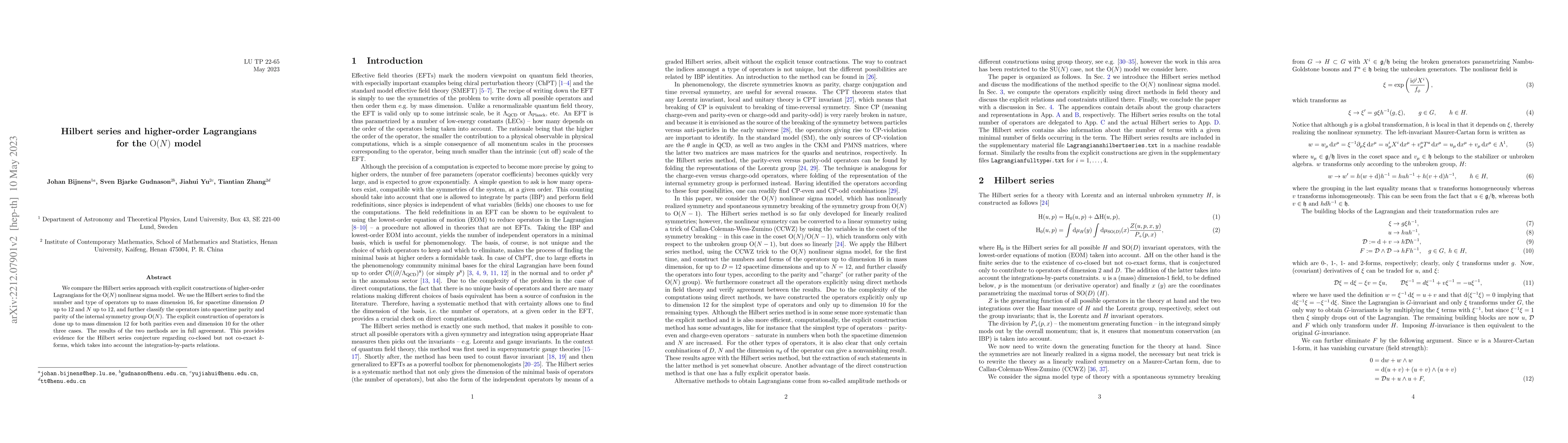 Thumbnail for Hilbert series and higher-order Lagrangians for the $O(N)$ model