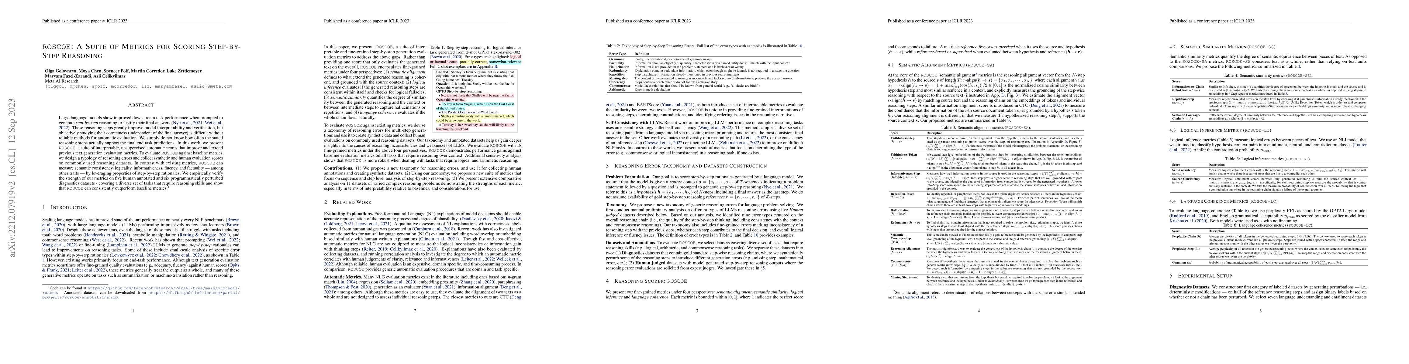 Thumbnail for ROSCOE: A Suite of Metrics for Scoring Step-by-Step Reasoning