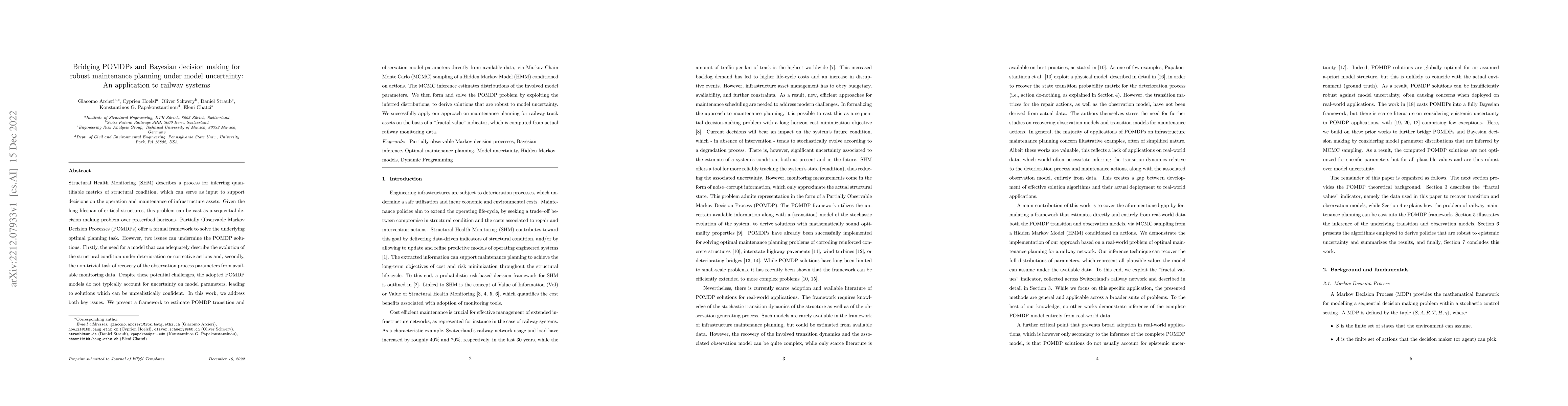 Thumbnail for Bridging POMDPs and Bayesian decision making for robust maintenance
  planning under model uncertainty: An application to railway systems