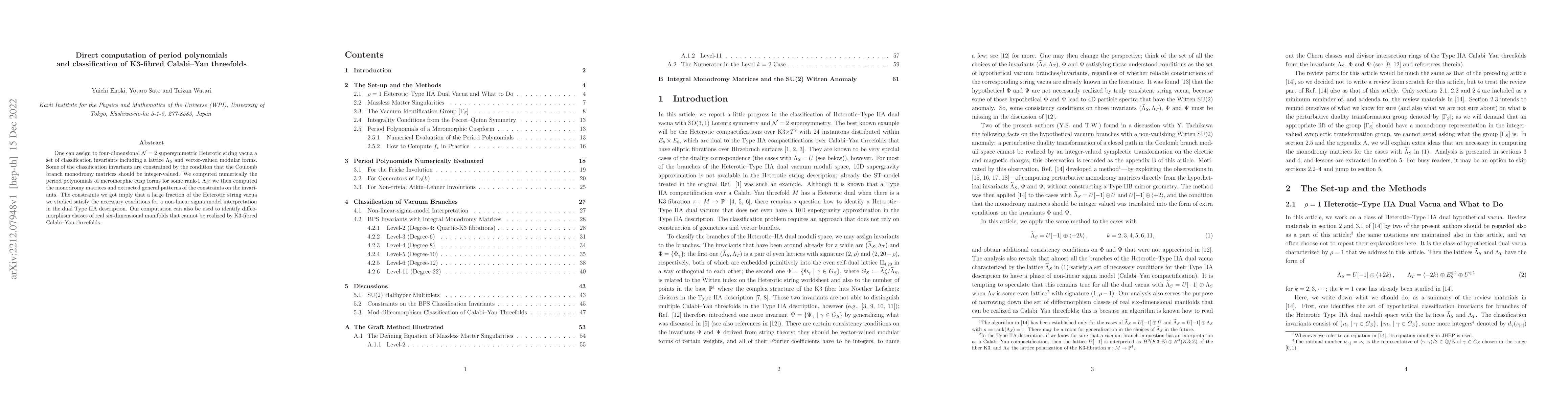 Thumbnail for Direct computation of period polynomials and classification of K3-fibred
  Calabi--Yau threefolds