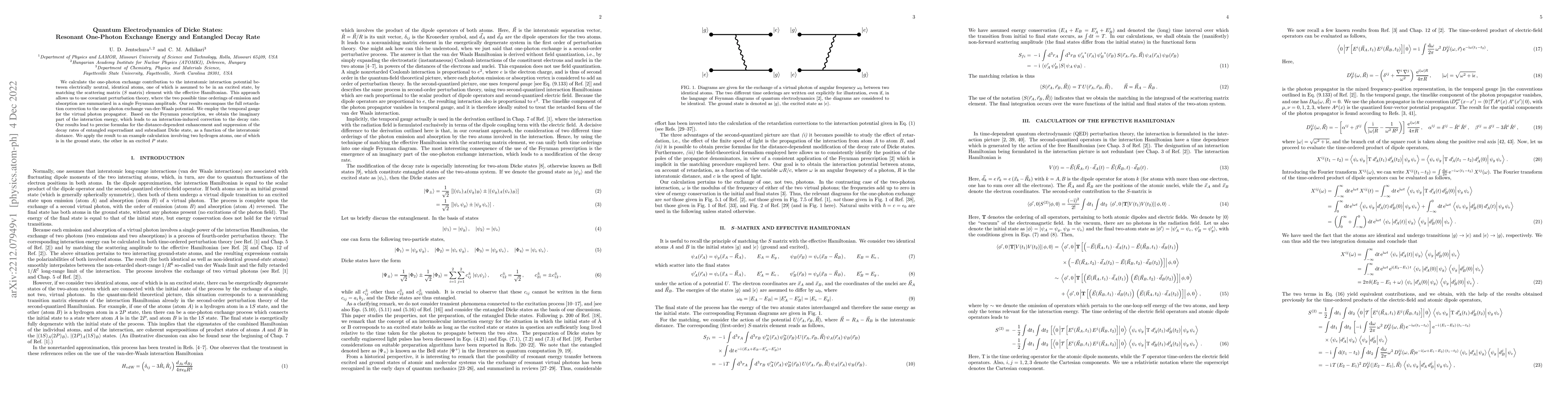 Thumbnail for Quantum Electrodynamics of Dicke States: Resonant One-Photon Exchange
  and Entangled Decay Rate