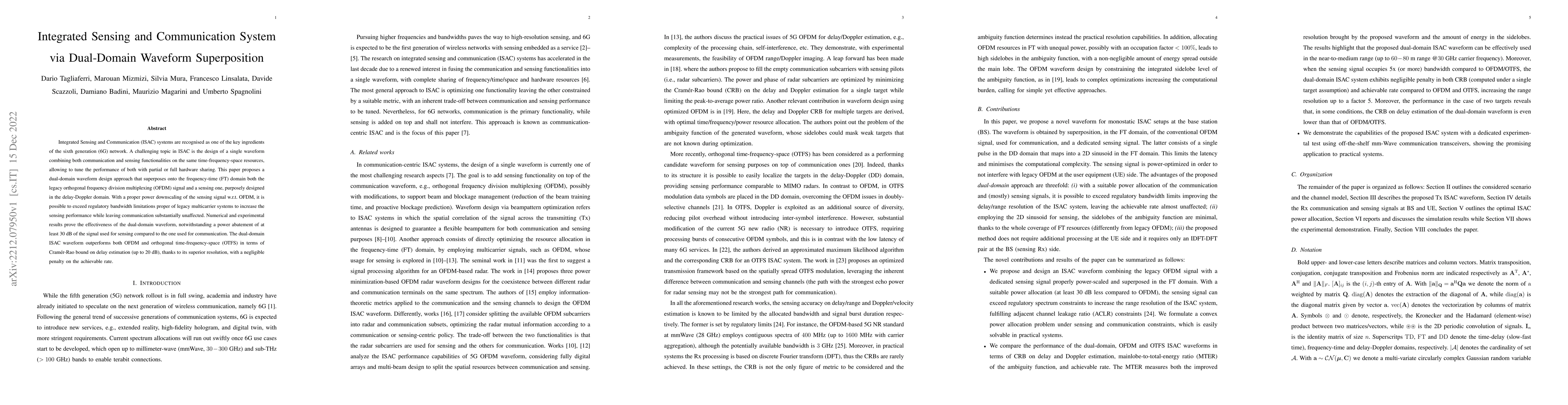 Thumbnail for Integrated Sensing and Communication System via Dual-Domain Waveform
  Superposition