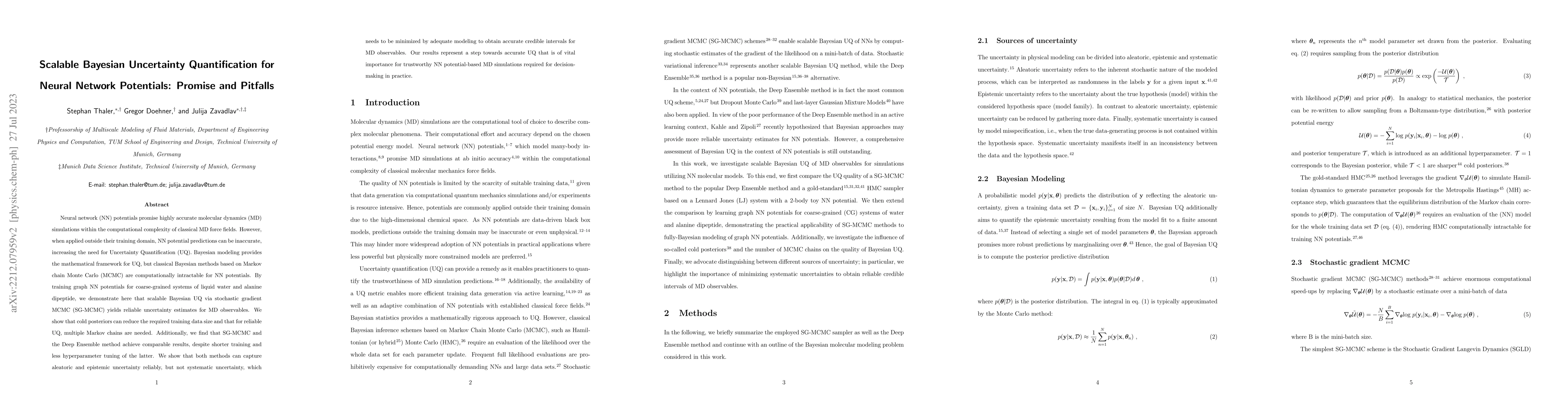 Thumbnail for Scalable Bayesian Uncertainty Quantification for Neural Network
  Potentials: Promise and Pitfalls