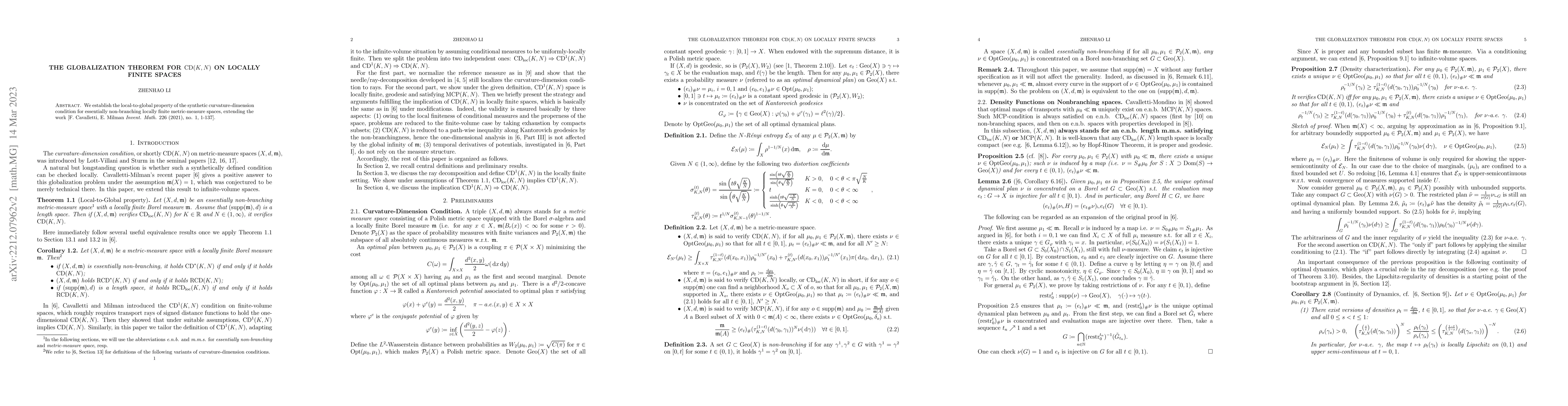 Thumbnail for The Globalization Theorem for CD(K,N) on locally finite Spaces