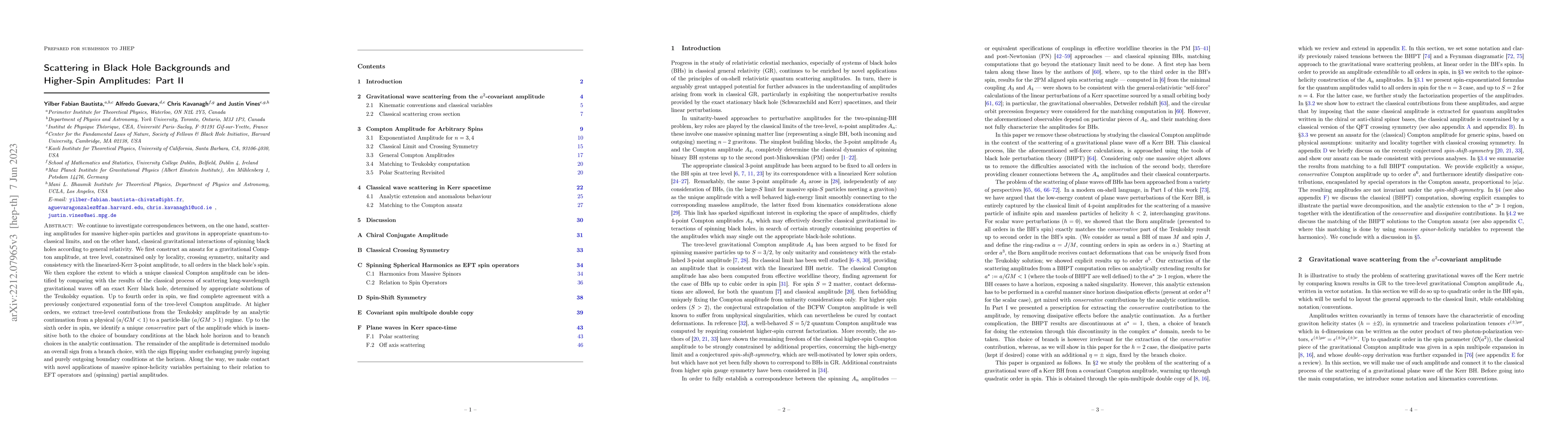 Thumbnail for Scattering in Black Hole Backgrounds and Higher-Spin Amplitudes: Part II
