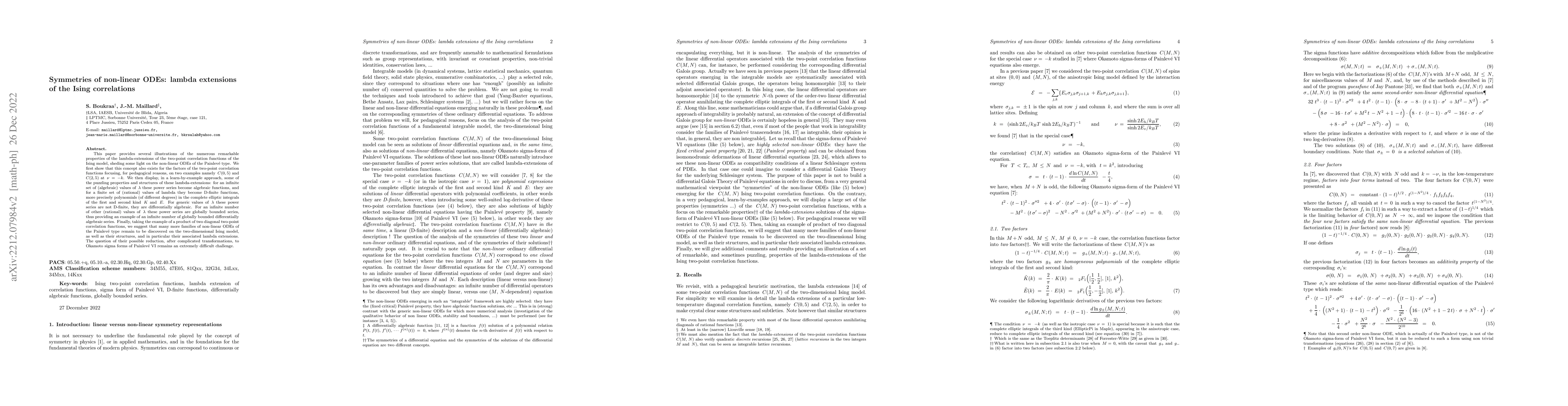 Thumbnail for Symmetries of non-linear ODEs: lambda extensions of the Ising
  correlations