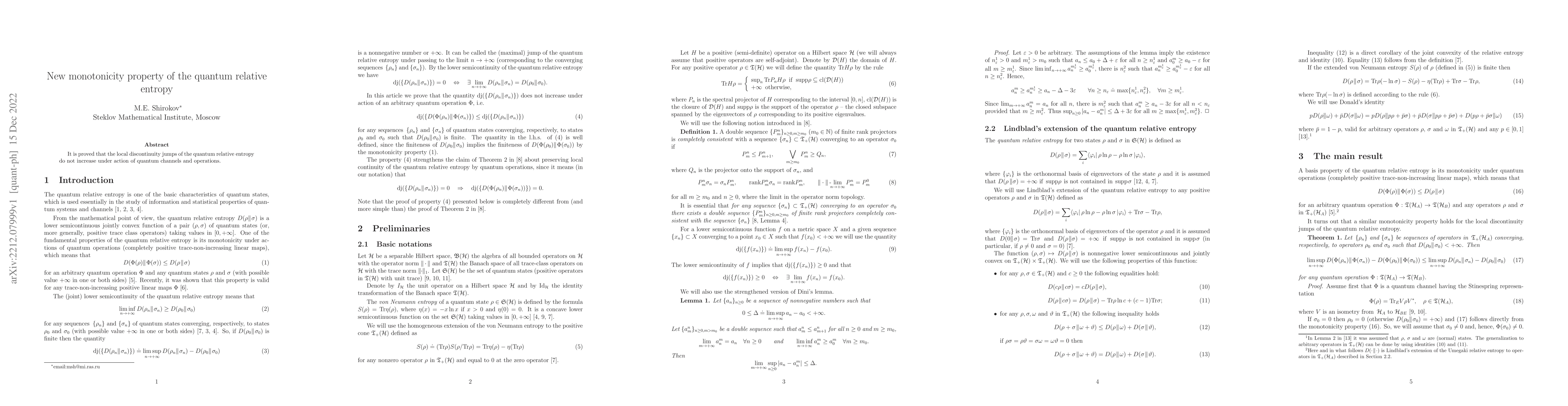 Thumbnail for New monotonicity property of the quantum relative entropy