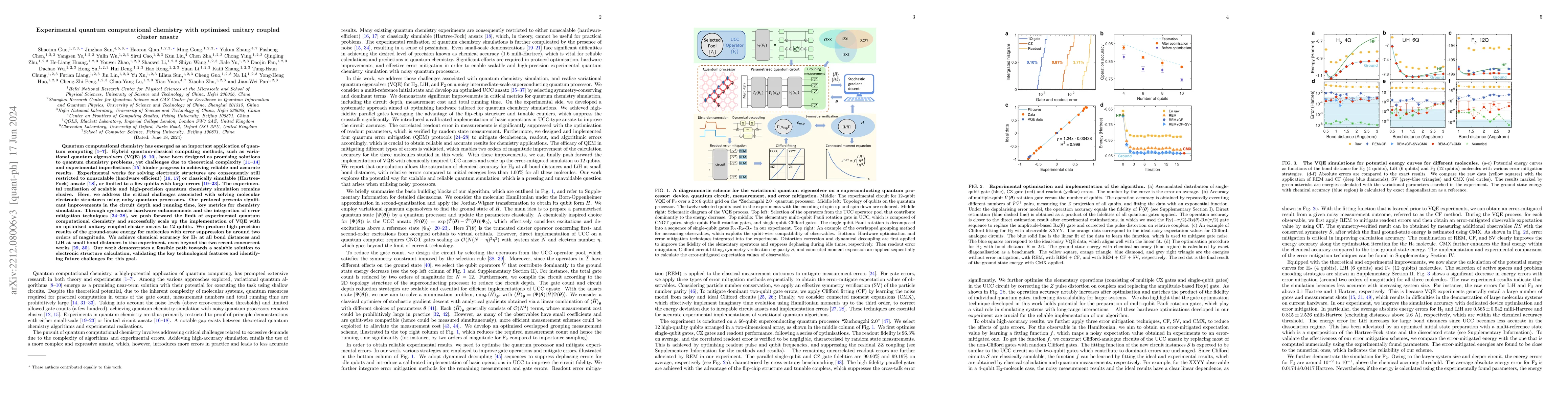 Thumbnail for Experimental quantum computational chemistry with optimised unitary
  coupled cluster ansatz