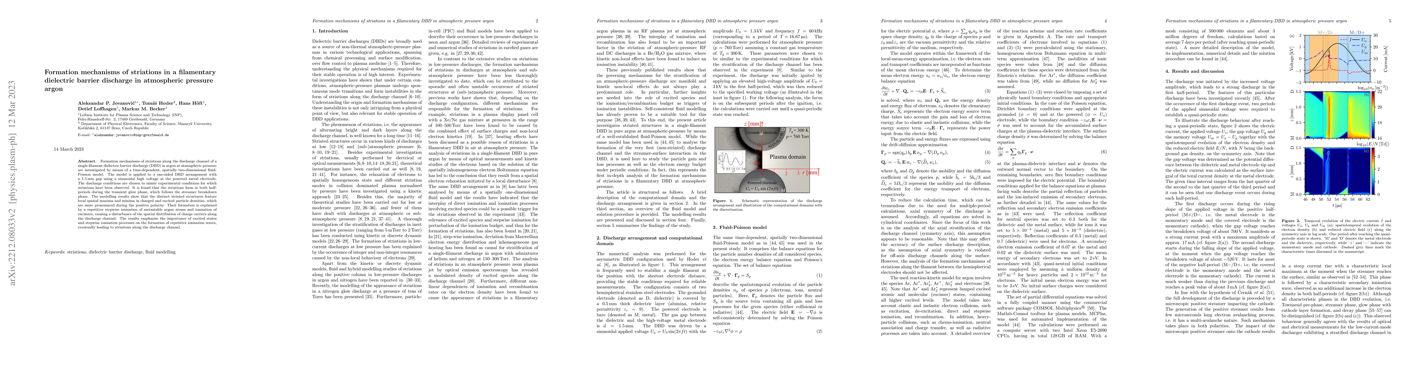 Thumbnail for Formation mechanisms of striations in a filamentary dielectric barrier
  discharge in atmospheric pressure argon