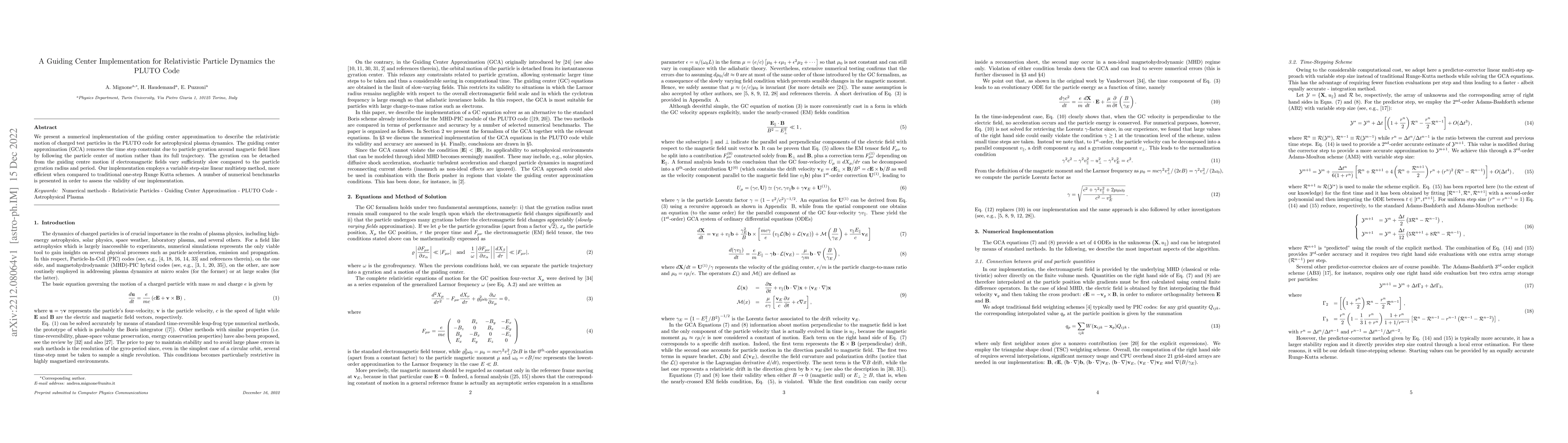 Thumbnail for A guiding center implementation for relativistic particle dynamics in
  the PLUTO code