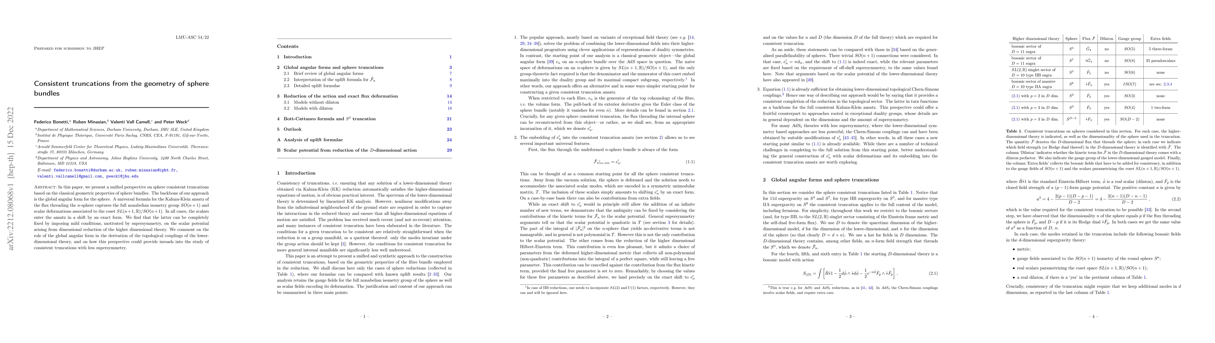 Thumbnail for Consistent truncations from the geometry of sphere bundles