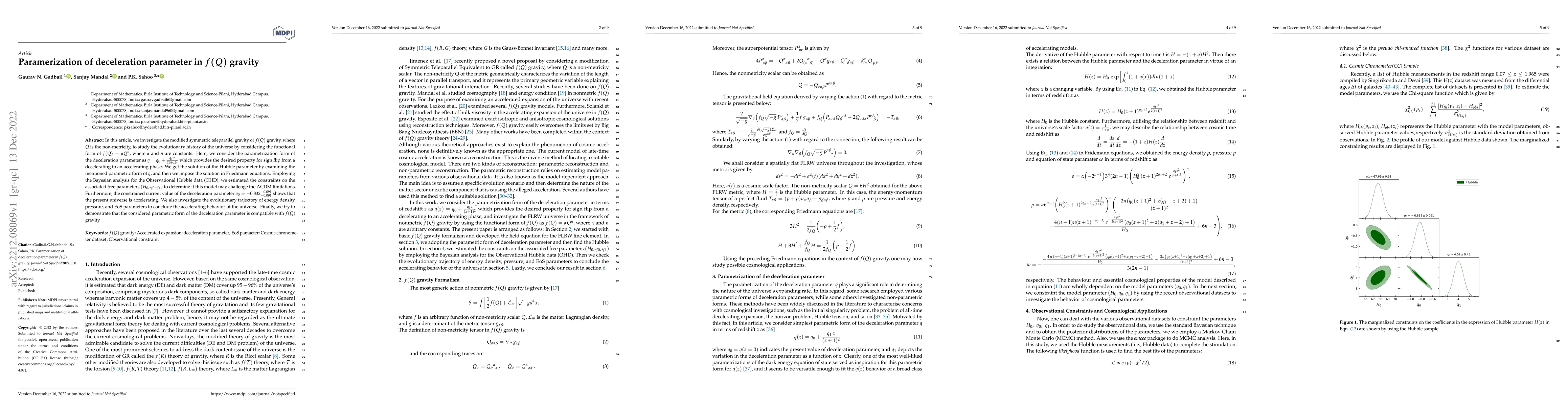 Thumbnail for Paramerization of deceleration parameter in $f(Q)$ gravity