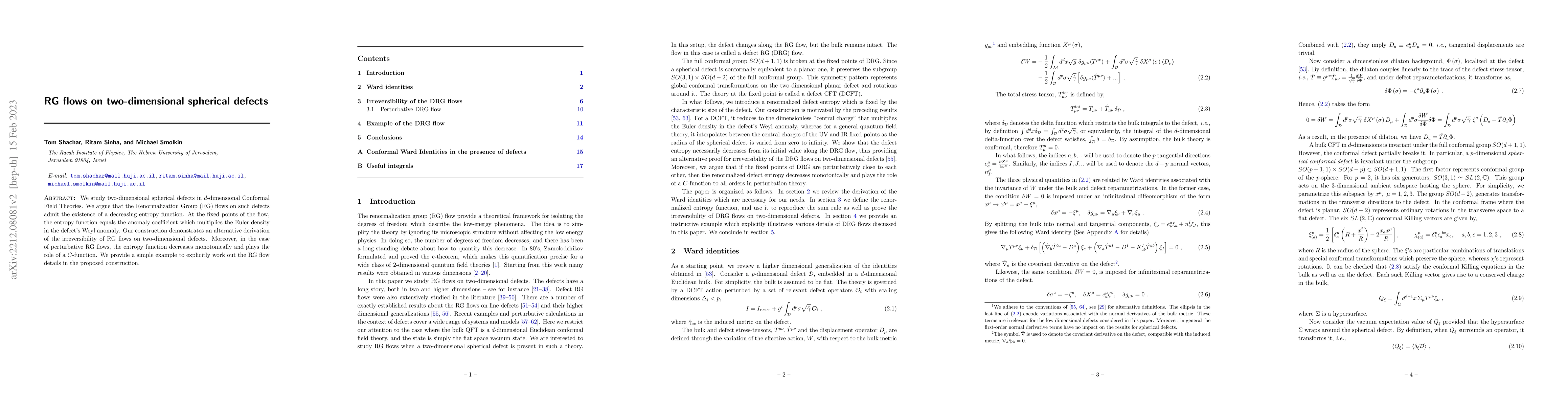Thumbnail for RG flows on two-dimensional spherical defects