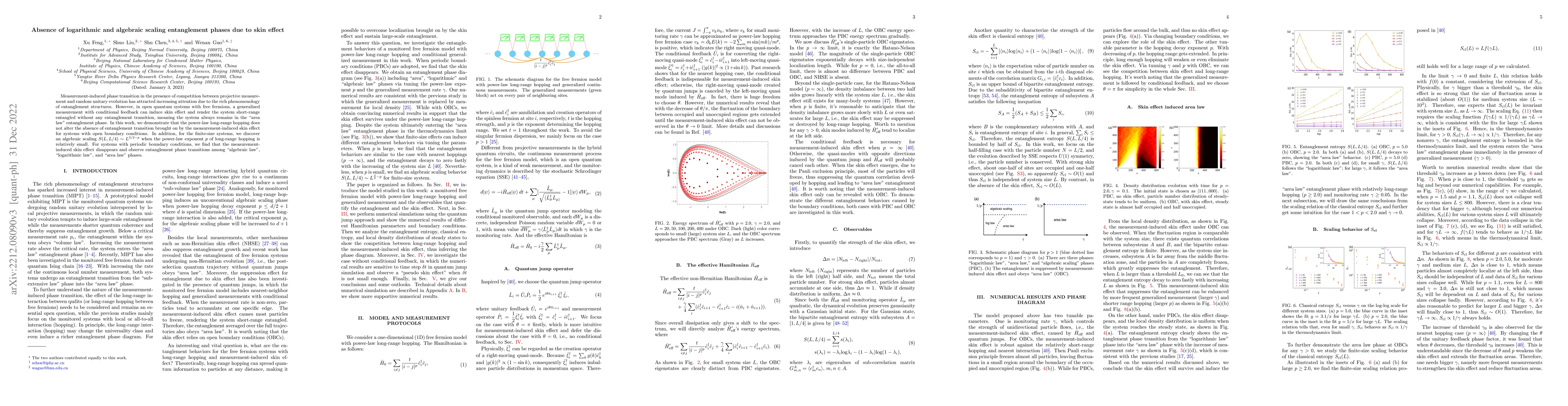 Thumbnail for Absence of logarithmic and algebraic scaling entanglement phases due to
  skin effect