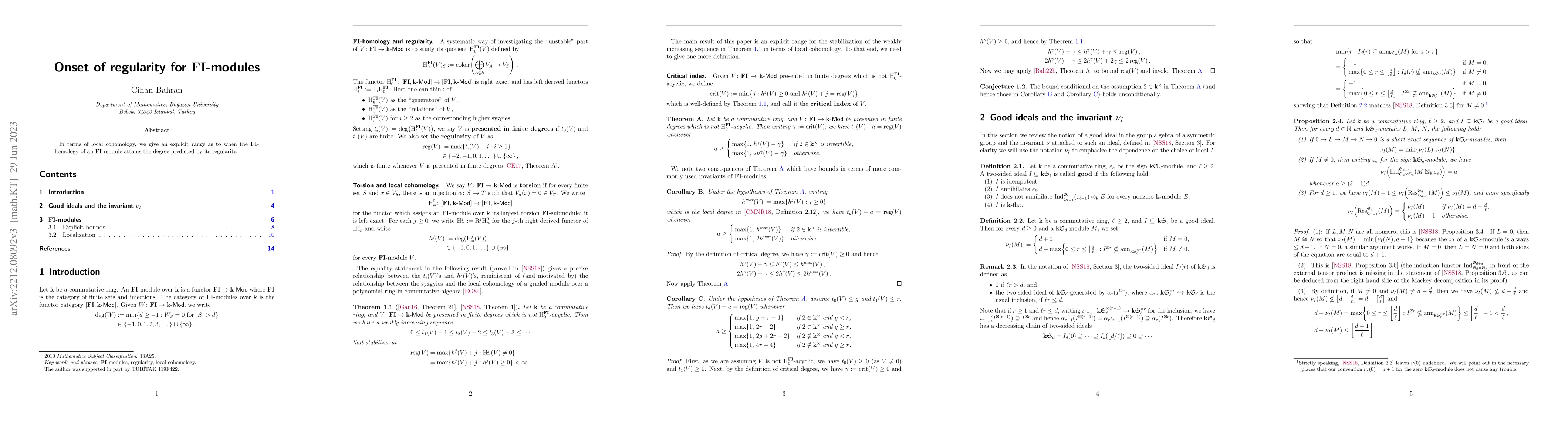 Thumbnail for Onset of regularity for FI-modules