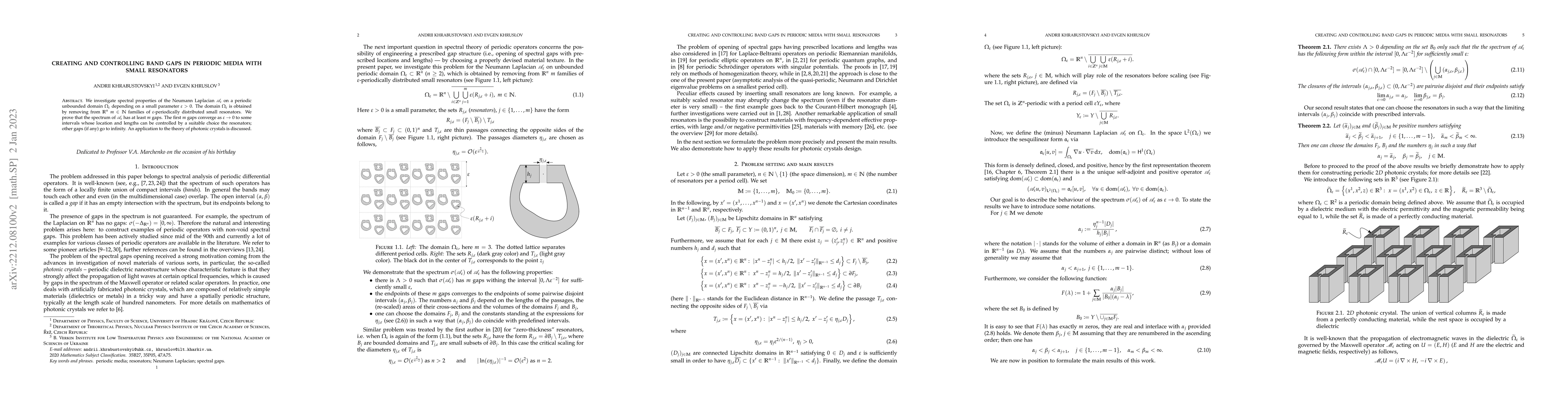 Thumbnail for Creating and controlling band gaps in periodic media with small
  resonators