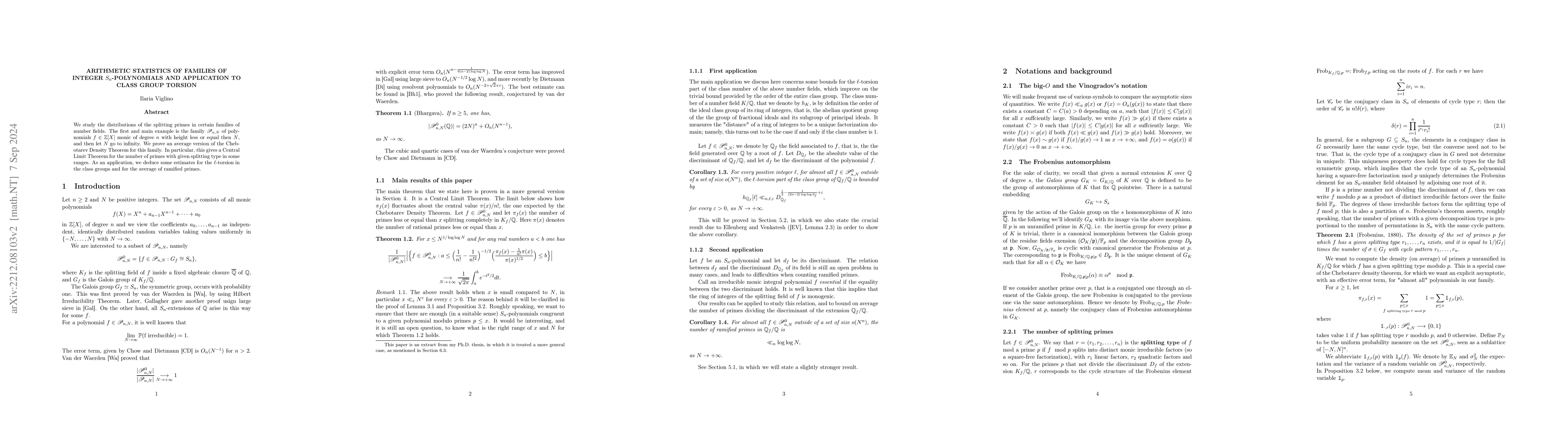 Thumbnail for Arithmetic statistics of families of integer Sn-polynomials and
  application to class group torsion