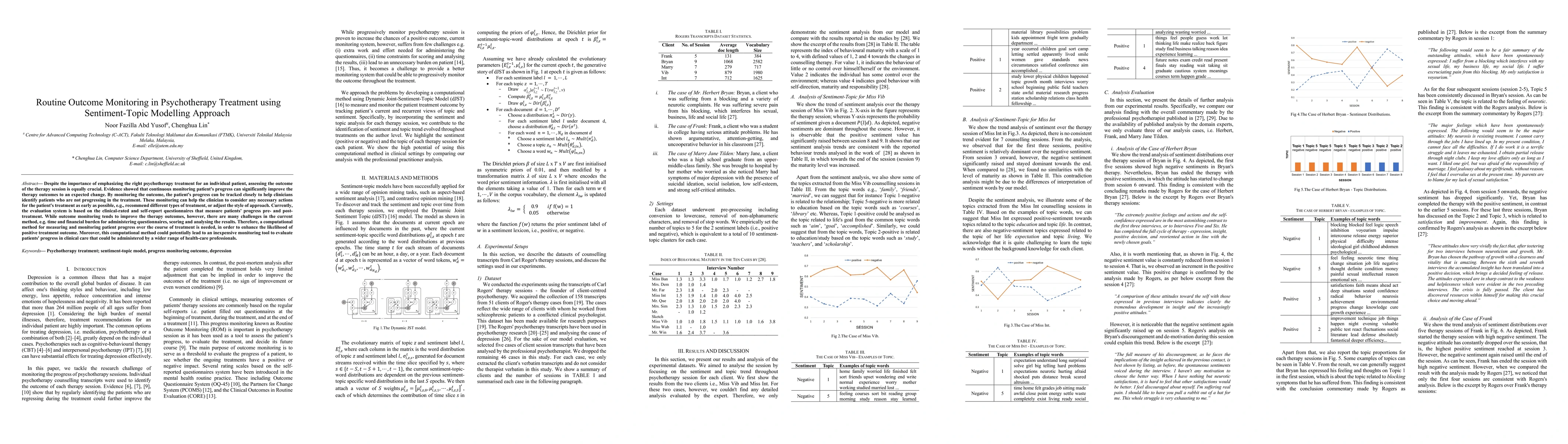 Thumbnail for Routine Outcome Monitoring in Psychotherapy Treatment using
  Sentiment-Topic Modelling Approach