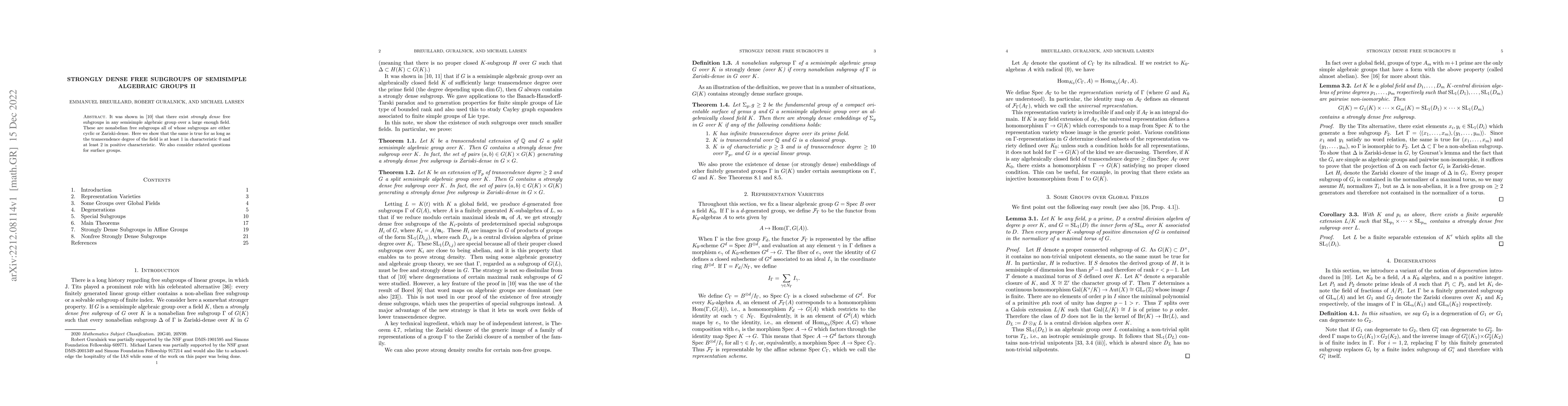 Thumbnail for Strongly dense free subgroups of semisimple algebraic groups II