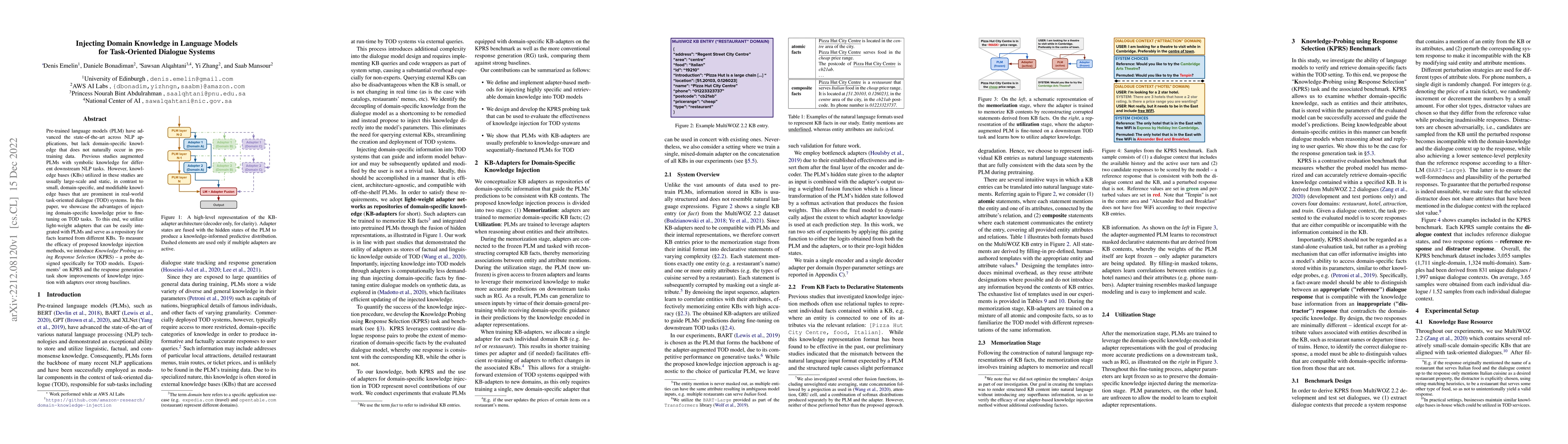 Thumbnail for Injecting Domain Knowledge in Language Models for Task-Oriented Dialogue
  Systems