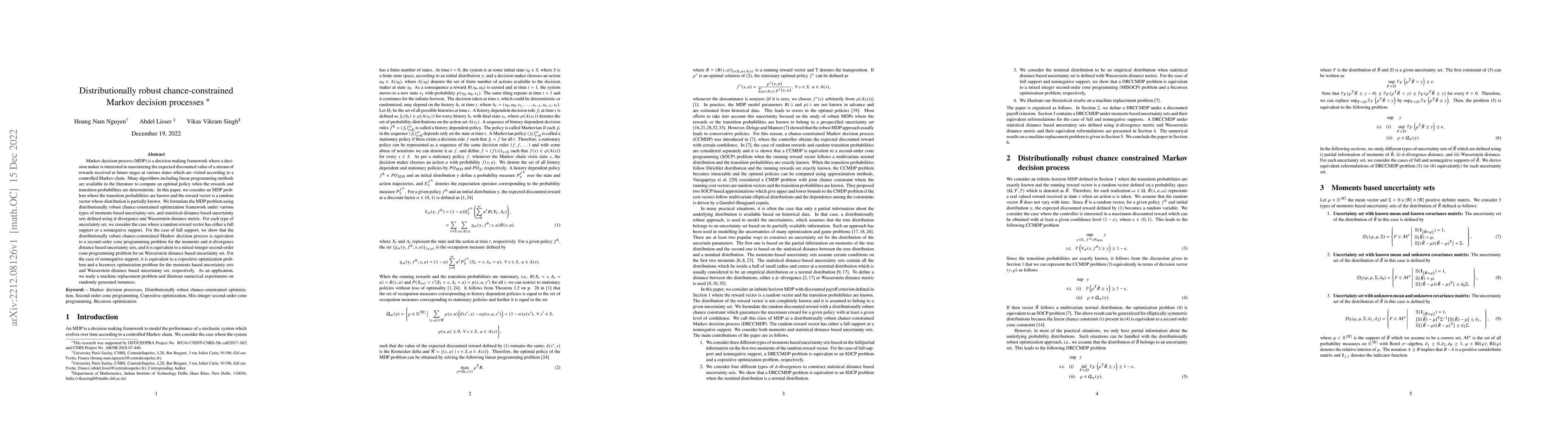 Thumbnail for Distributionally robust chance-constrained Markov decision processes