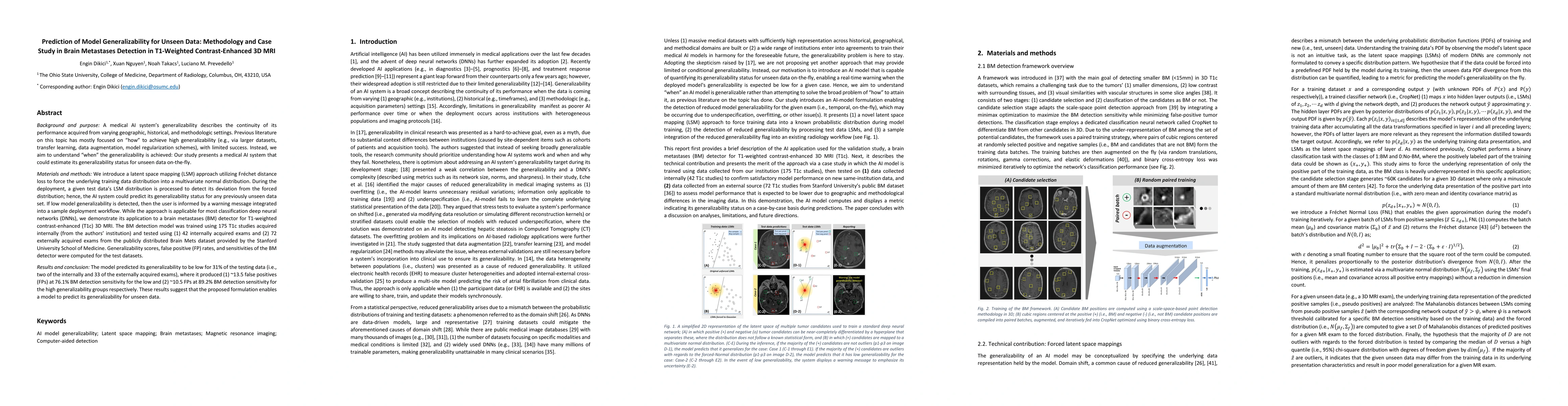 Thumbnail for Prediction of Model Generalizability for Unseen Data: Methodology and
  Case Study in Brain Metastases Detection in T1-Weighted Contrast-Enhanced 3D
  MRI