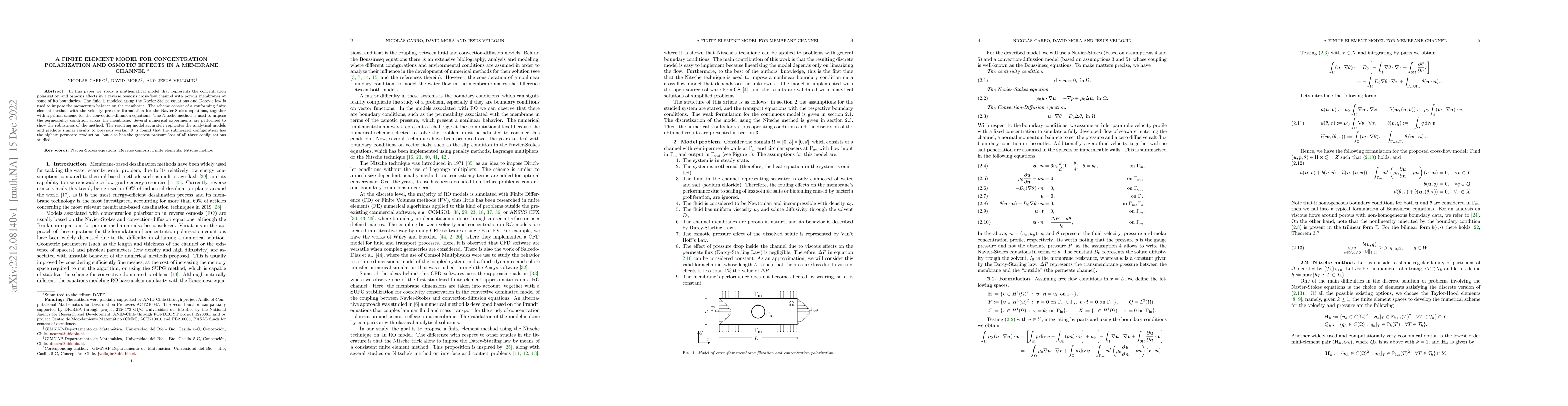 Thumbnail for A finite element model for concentration polarization and osmotic
  effects in a membrane channel