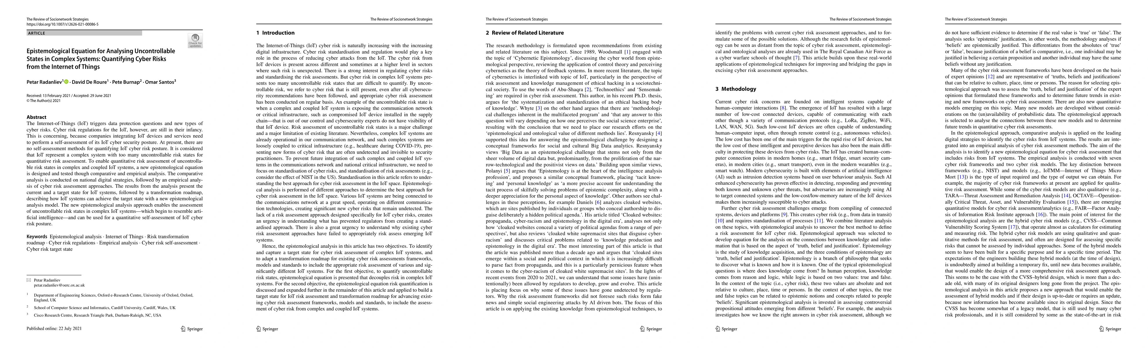 Thumbnail for Epistemological Equation for Analysing Uncontrollable States in Complex
  Systems: Quantifying Cyber Risks from the Internet of Things