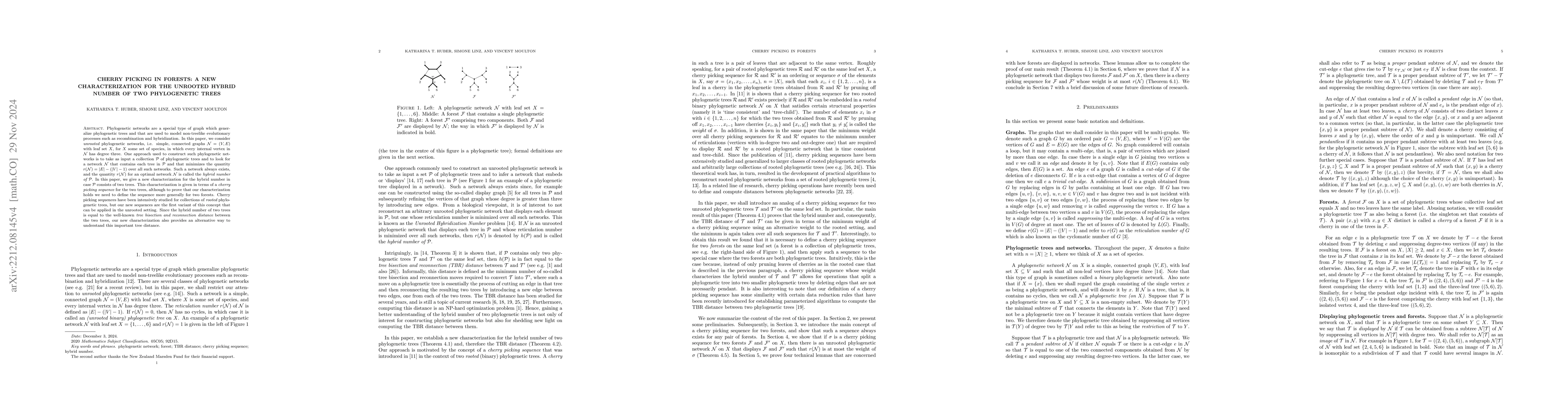 Thumbnail for Cherry picking in forests: A new characterization for the unrooted
  hybrid number of two phylogenetic trees