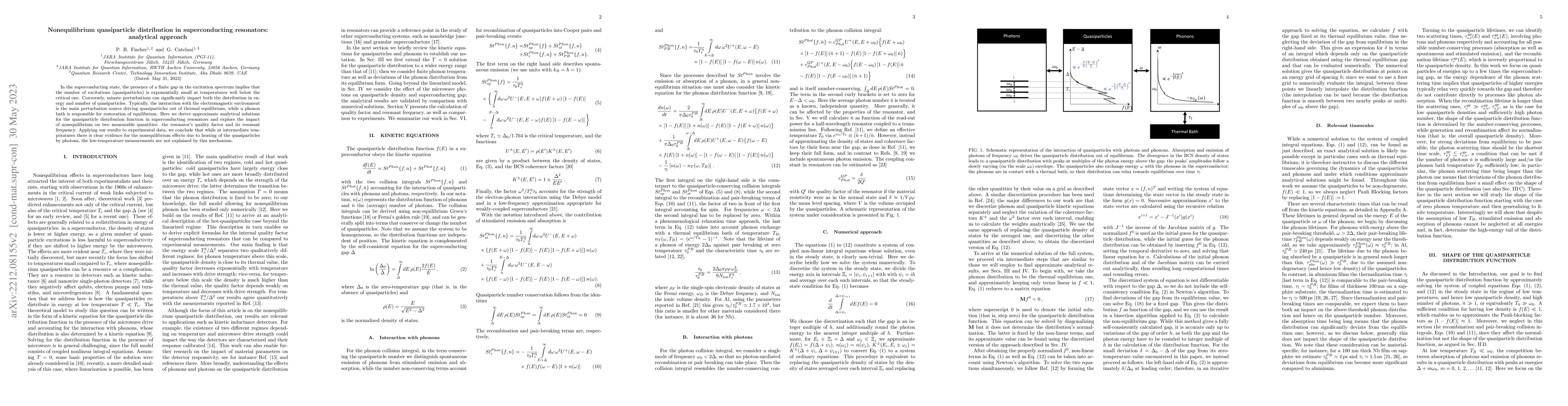 Thumbnail for Nonequilibrium quasiparticle distribution in superconducting resonators:
  analytical approach